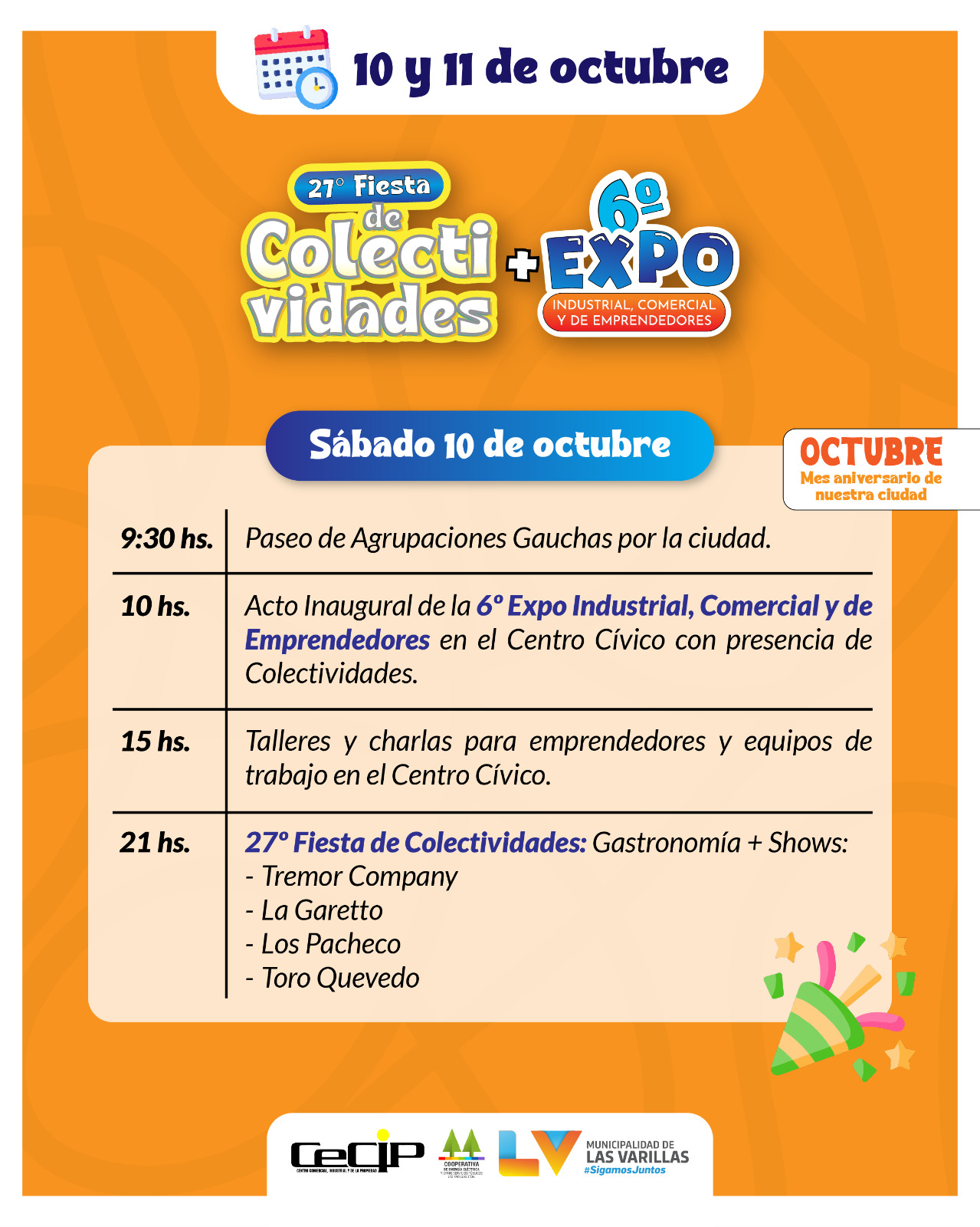 Cronograma del sábado 10 de octubre