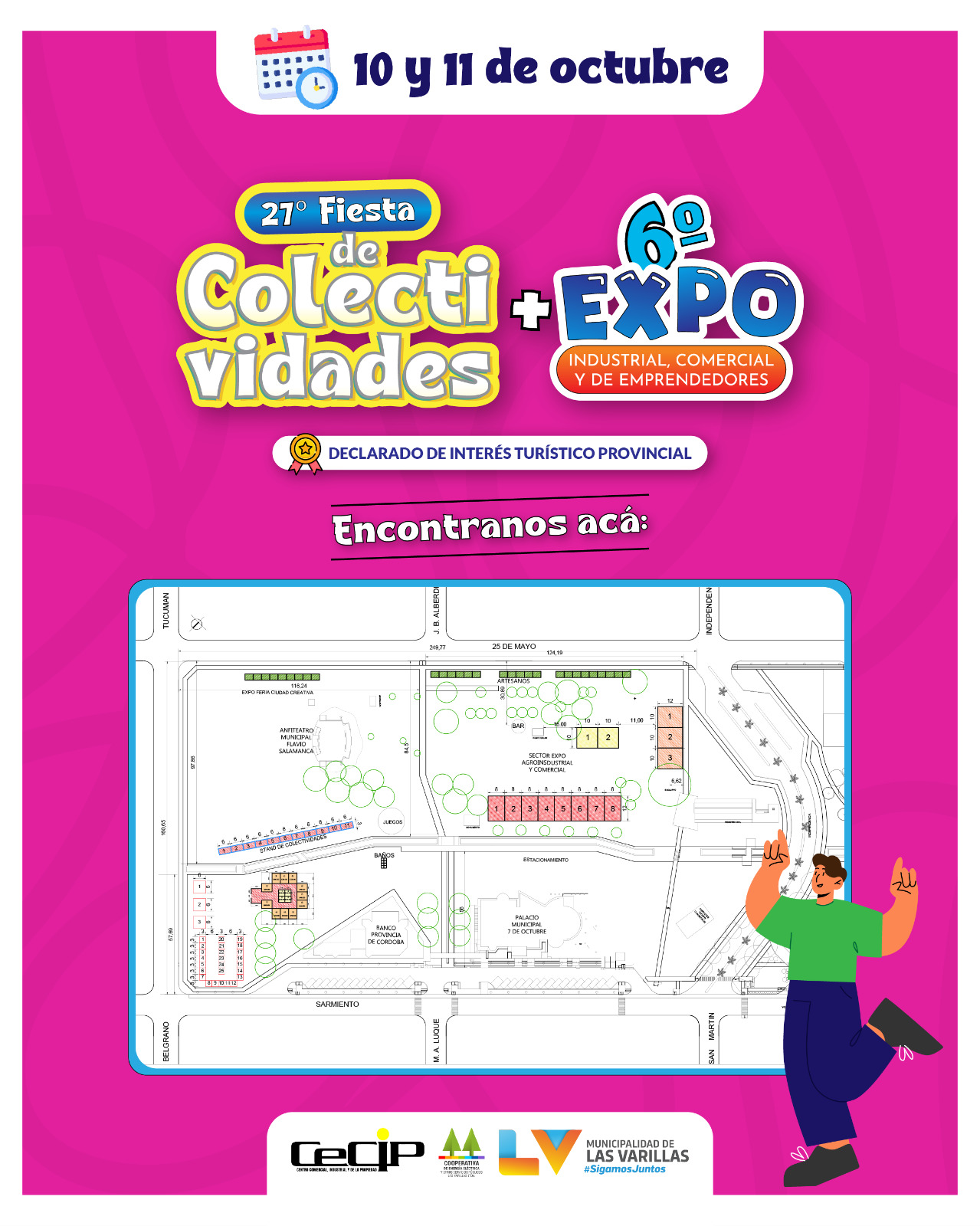 Mapa de la Fiesta de Colectividades en Las Varillas